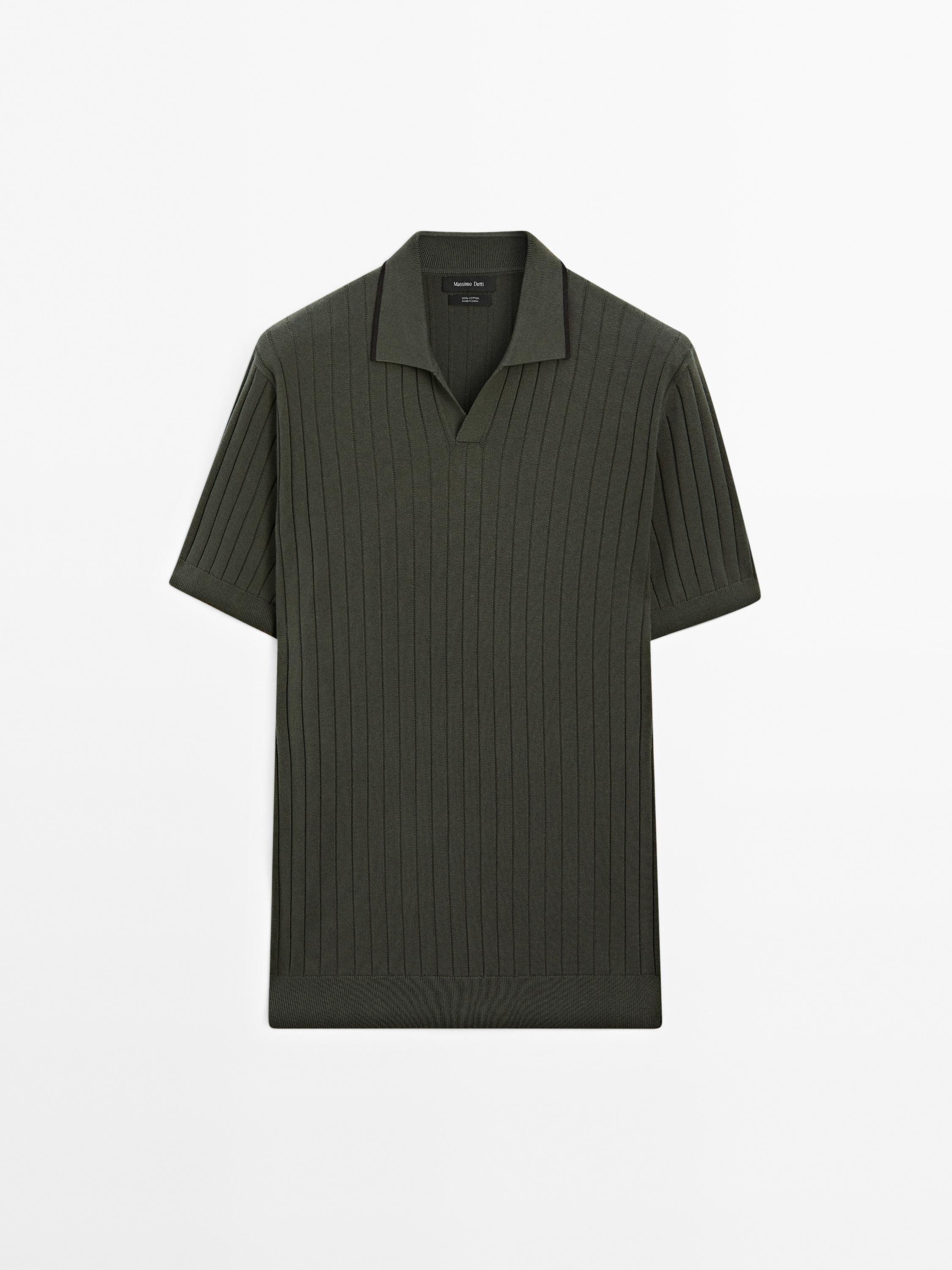 Ribbed knit polo shirt